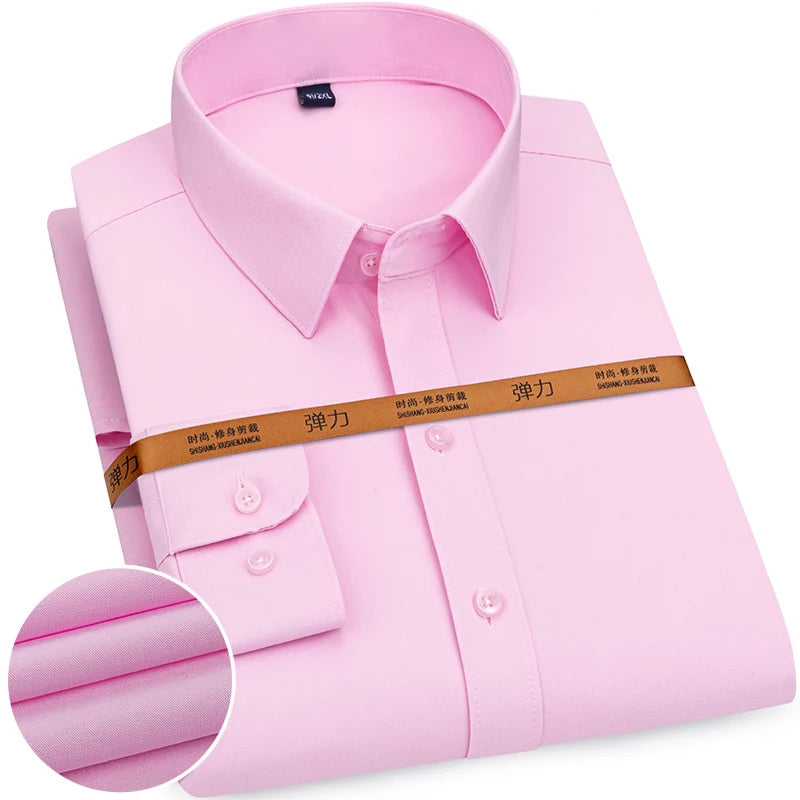New Men's Solid Color Business Shirt Formal Fashion Thin Classic Basic Casual Slim White Long Sleeve Social Shirt Brand Clothes Quick Pick Grocers