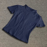 Summer High Quality Waist Slimming Training Tops Women's Quick-drying Tight Stand Collar Full Zipper Short Sleeves Yoga shirts Quick Pick Grocers