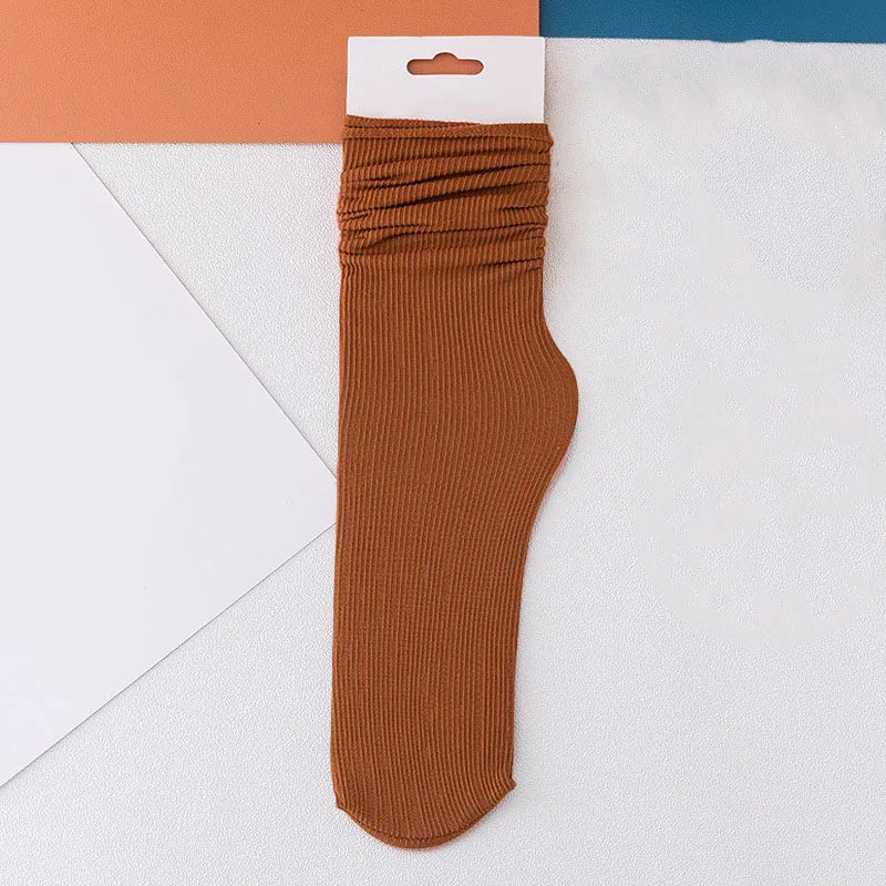 INS Women Girls Summer Thin Long Socks Ice Velvet Soft Breathable Pile of Socks Solid Black White Beige Harajuku High Tube Socks Quick Pick Grocers