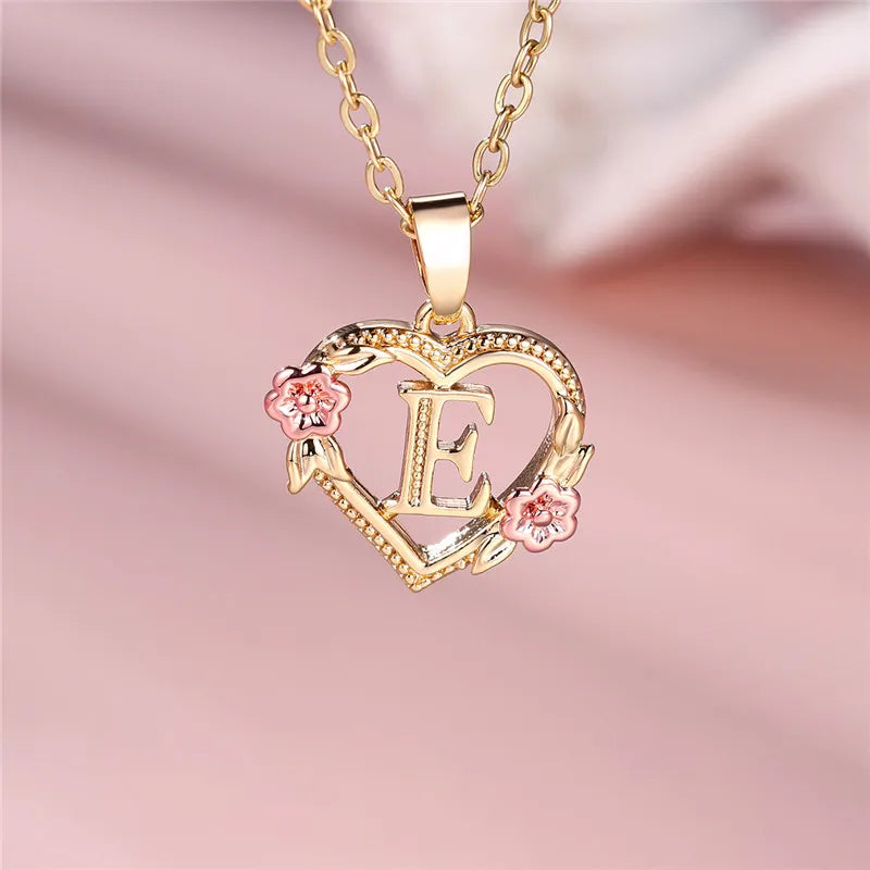 Female A-Z Letter Flower Pendant Necklace Yellow Gold Color Wedding Jewelry Gift For Women Quick Pick Grocers