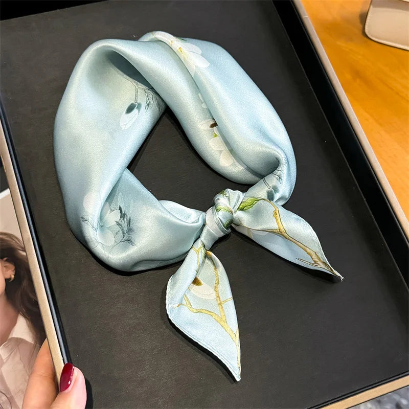 2025 Fashion 100% Real Silk Scarf 53cm Square Bandelet Women's Silk Temperament Small Scarf Neck Decorative Wrap Printed Scarves Quick Pick Grocers