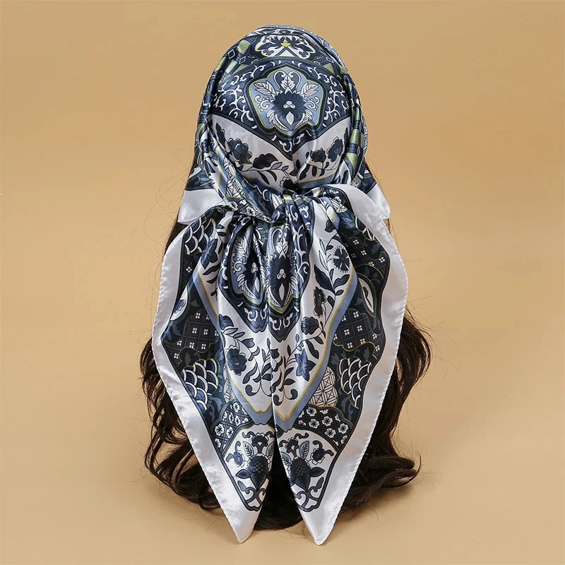 Satin Square Scarf Women Muslim Hijab Elegant 2025 Print Silk Neckerchief Shawl Wraps Headband Handle Hair Accessories Bandana Econic Blanks
