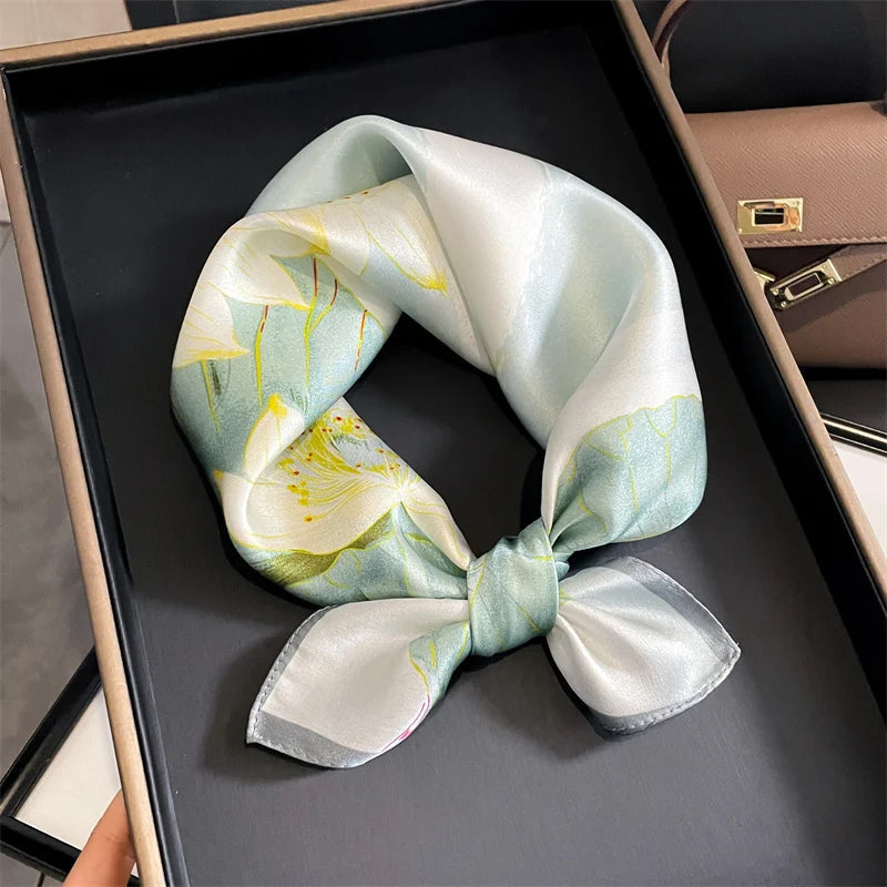 2025 Fashion 100% Real Silk Scarf 53cm Square Bandelet Women's Silk Temperament Small Scarf Neck Decorative Wrap Printed Scarves Quick Pick Grocers