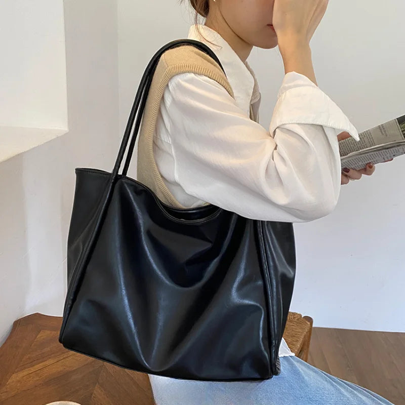 Portable Texture Tote Bag for Women, Shoulder Underarm Bag, Commuting Bag, Large Capacity, Niche Design, Autumn Winter Handbags Quick Pick Grocers