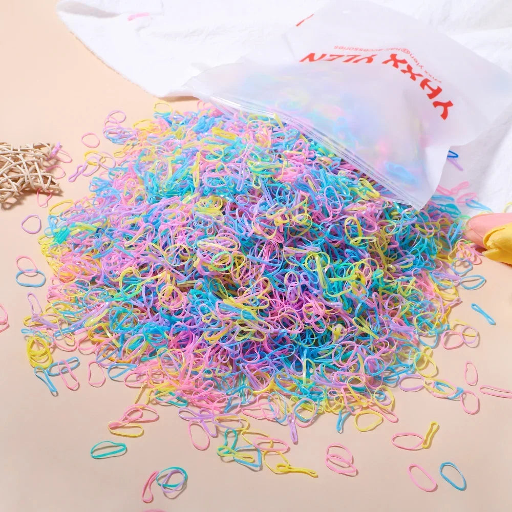 500/1000Pcs/bag Girls Colourful Disposable Rubber Band Hair Ties Headband Children Ponytail Holder Bands Kids Hair Accessories Purest Peak