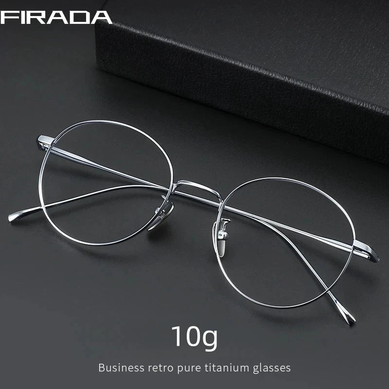FIRADA Vintage Comfortable Eyeglasses Fashion Round Pure Titanium Eyewear Luxury Prescription Glasses Frame For Men Women ST1644 Econic Blanks