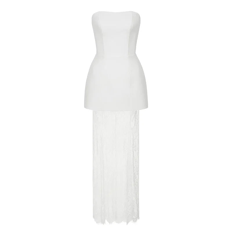 Tornova Strapless Lace Dress Sets Female Elegant Sexy Strap Vest High Waist Splice Long Skirt Ladies Slim Banquet 2 Pieces Set Quick Pick Grocers