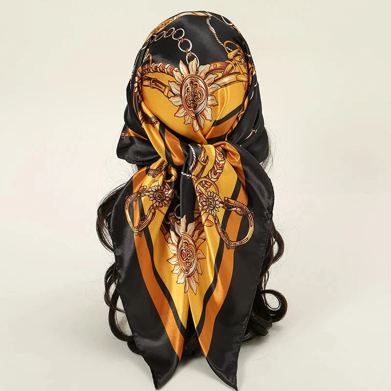 Satin Square Scarf Women Muslim Hijab Elegant 2025 Print Silk Neckerchief Shawl Wraps Headband Handle Hair Accessories Bandana Econic Blanks