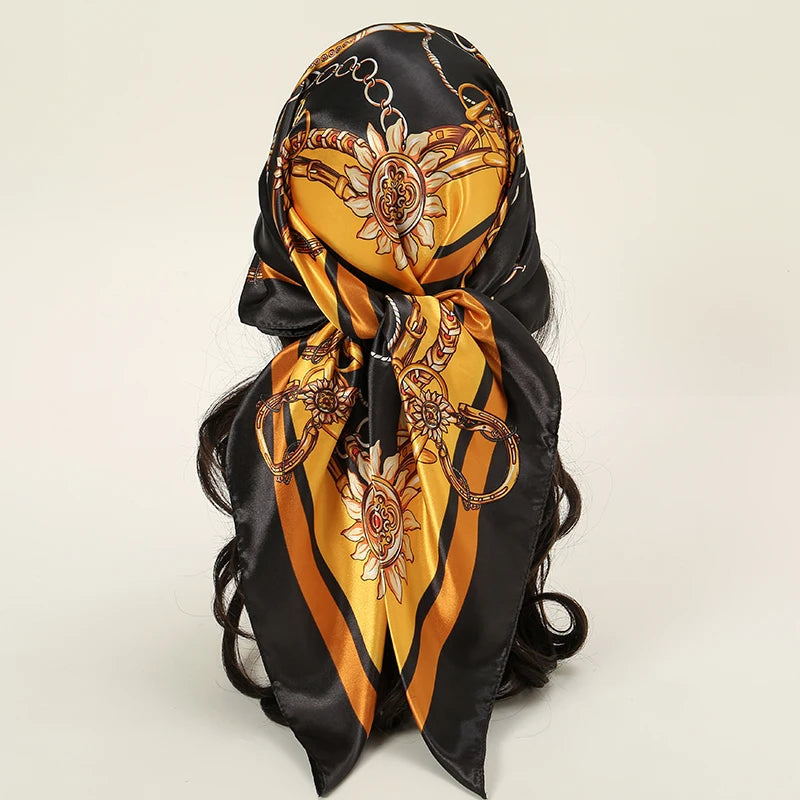 Handkerchiefs Hair Silk Scarf 90*90cm Print Satin Big Square Silk Scarves Shawls for Women Luxury Brand Designer Hijab Headband Quick Pick Grocers