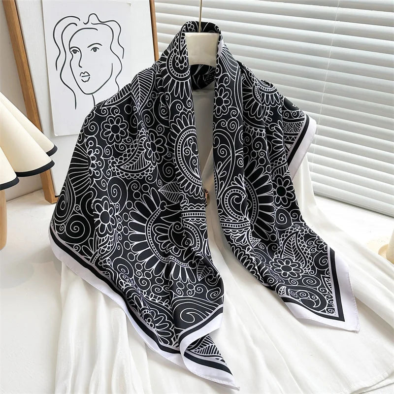 90*90Cm Square Scarf Twill Silk Feeling Women Head Shawls and Wraps Luxury Hair Tree Print Neck Scarves Hijab Bandana Pashmina Quick Pick Grocers
