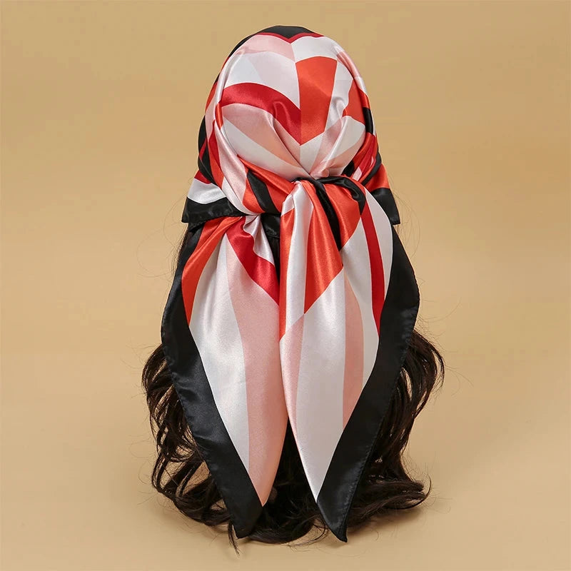 Satin Square Scarf Women Muslim Hijab Elegant 2025 Print Silk Neckerchief Shawl Wraps Headband Handle Hair Accessories Bandana Econic Blanks