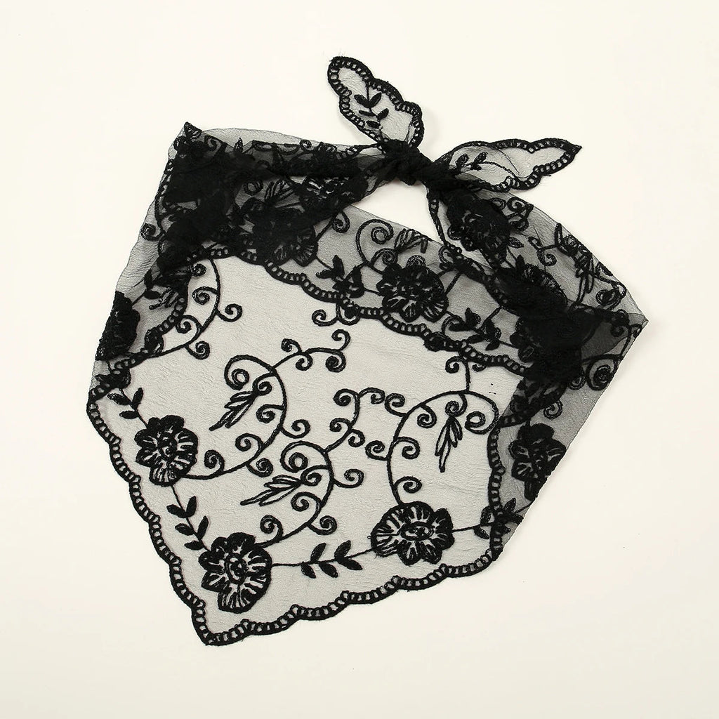 Elegant Lace Scarf Hollow Out Embroidery Foulard Bandana Solid Color Triangular Scarf Thin Vintage HandkerChiefs for Hair Woman Quick Pick Grocers