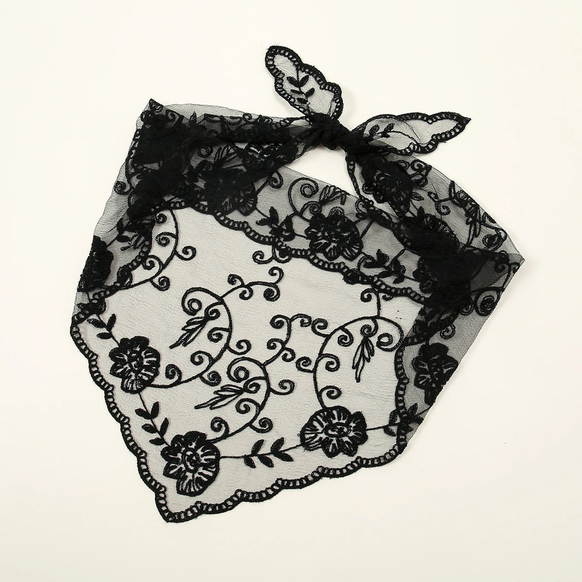 Elegant Lace Scarf Hollow Out Embroidery Foulard Bandana Solid Color Triangular Scarf Thin Vintage HandkerChiefs for Hair Woman Quick Pick Grocers