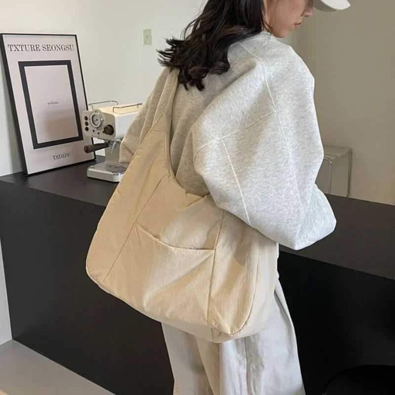 Trendy Women's Soft Cloth Shoulder Bag Solid Color Student 2026 Spring Y2k Casual Style Big Handbags Crossbody Bags for Women Quick Pick Grocers