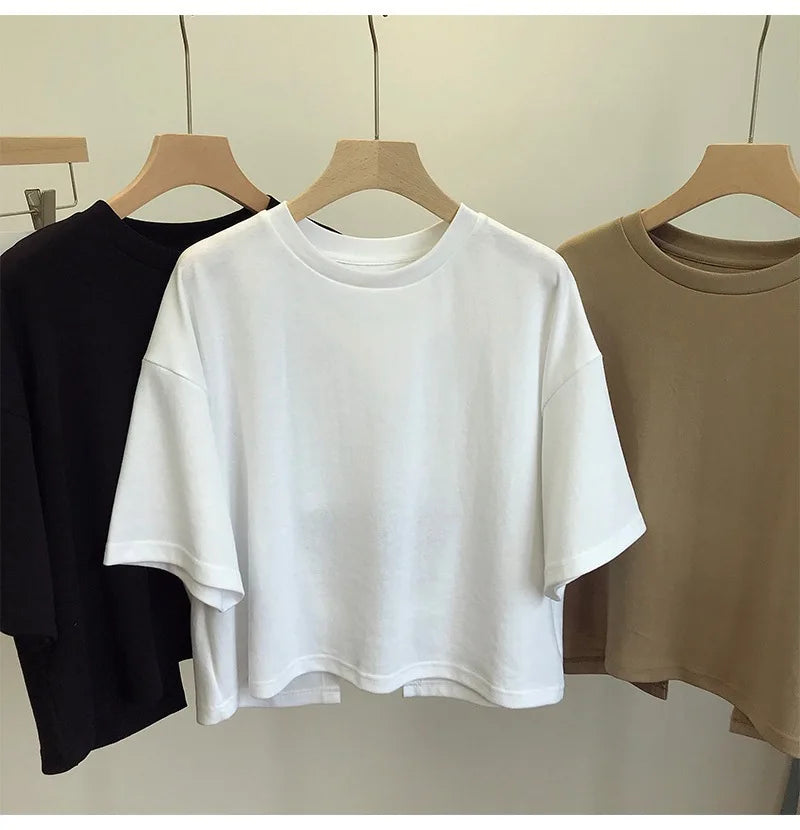 Summer New Ladies Casual Backless T-Shirt 2023 Korean Women Round Neck Loose Sweet Spicy Wind Short-Sleeved Crop Tops Quick Pick Grocers