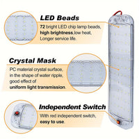 12V-80V 72LED Interior Light Bar Strip Light With Switch LED Car Interior Lamp Lighting Camper  Bus Motorhome Boat Roof Light