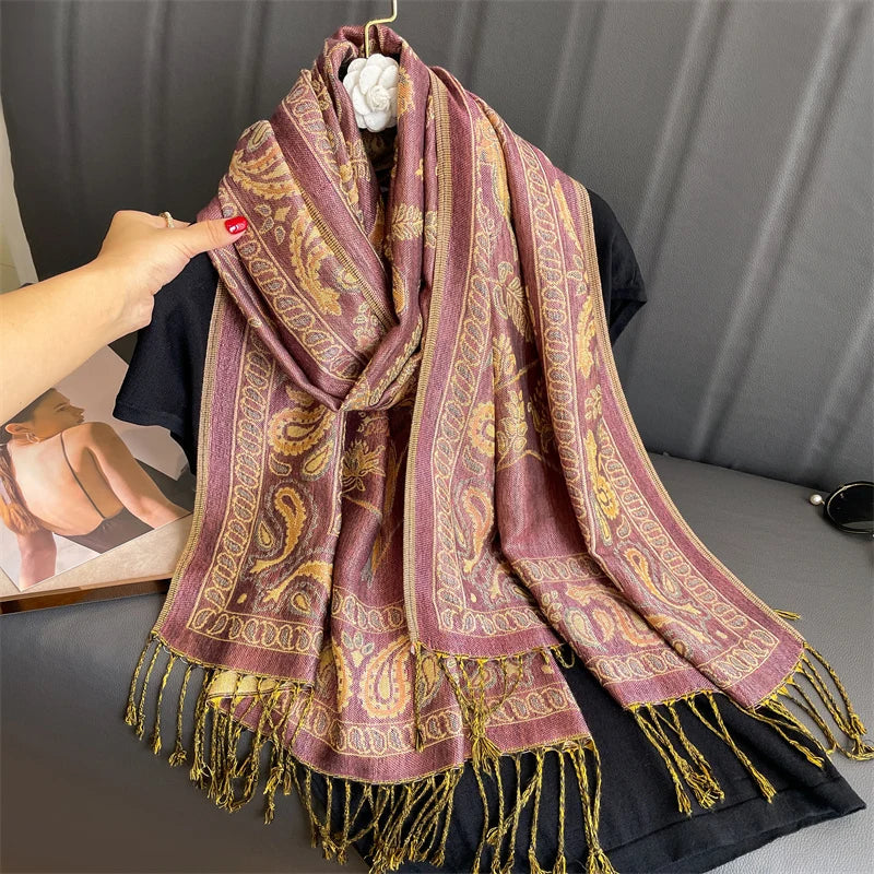 Luxury Brand Autumn Cashmere Pashmina Shawl Lady Wrap Warm Winter Scarves Design Print Female Foulard Cotton Stoles Scarf 2023 Quick Pick Grocers