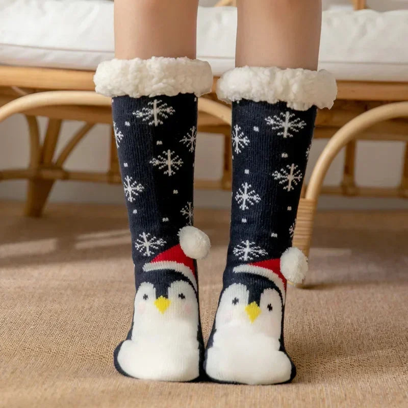 Christmas Gift Slipper Socks Women Thermal Winter Warm Plush Non slip Grip Sleeping Floor Short Sock Fuzzy Fluffy Female Cartoon Quick Pick Grocers