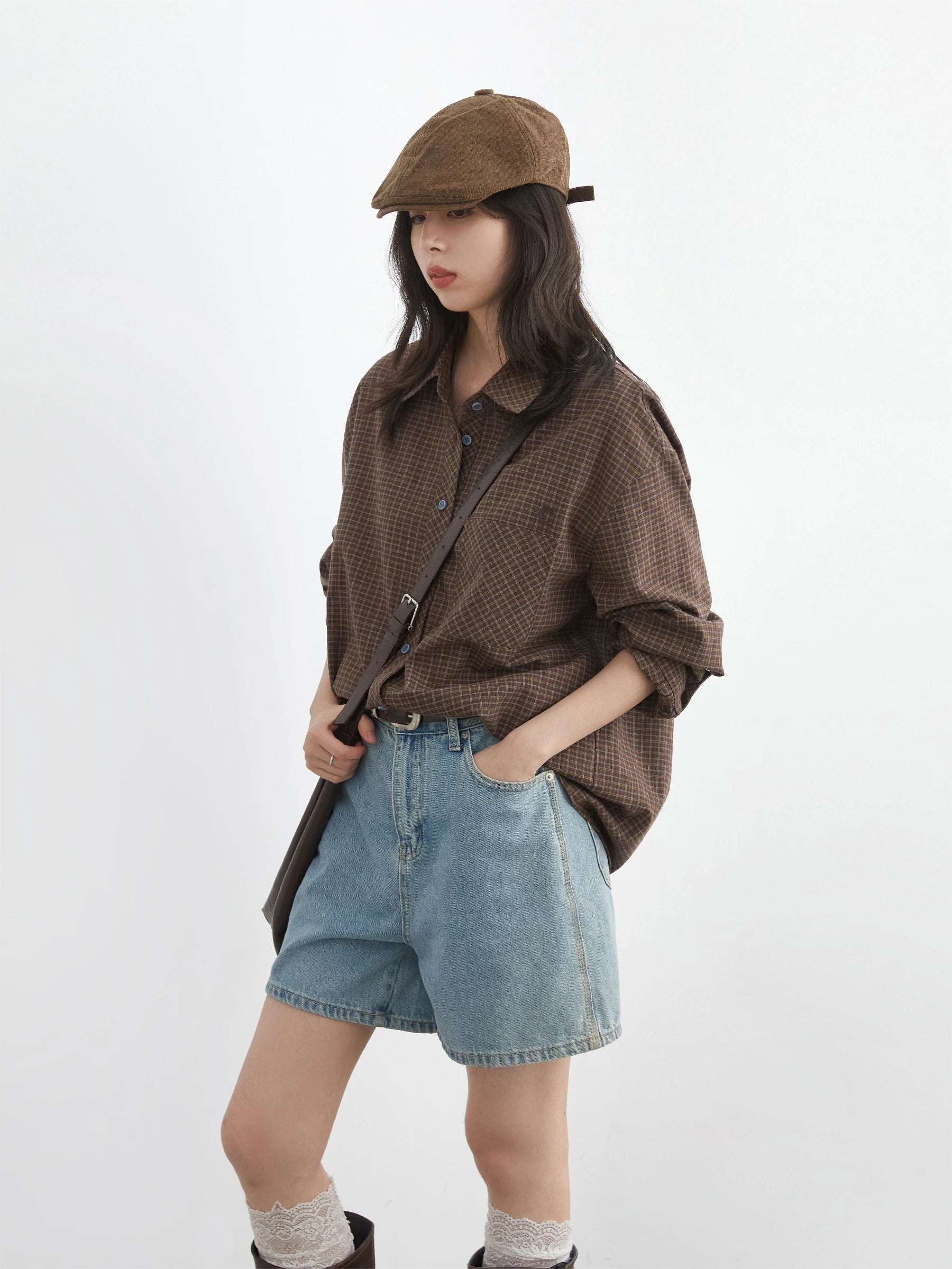 CHIC VEN Women Shirt Loose Casual Single-breasted New Retro Contrast Plaid Embroidered Blouses Female Top Autumn Winter 2025 Quick Pick Grocers