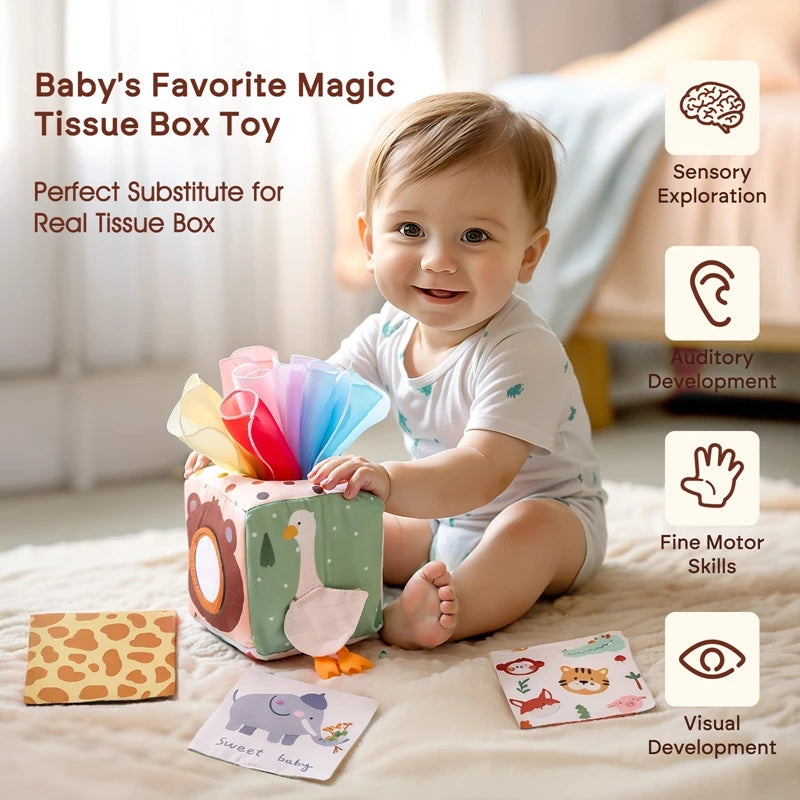 Montessori cloths Toys Magic Cotton Animal Tissue Box Kids Finger Exercise Cloth Busy Box Toys Baby Educational Activity Sensory Purest Peak
