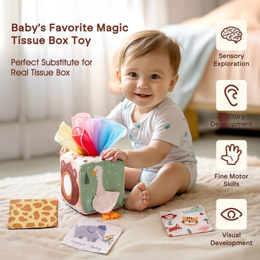 Montessori cloths Toys Magic Cotton Animal Tissue Box Kids Finger Exercise Cloth Busy Box Toys Baby Educational Activity Sensory Purest Peak