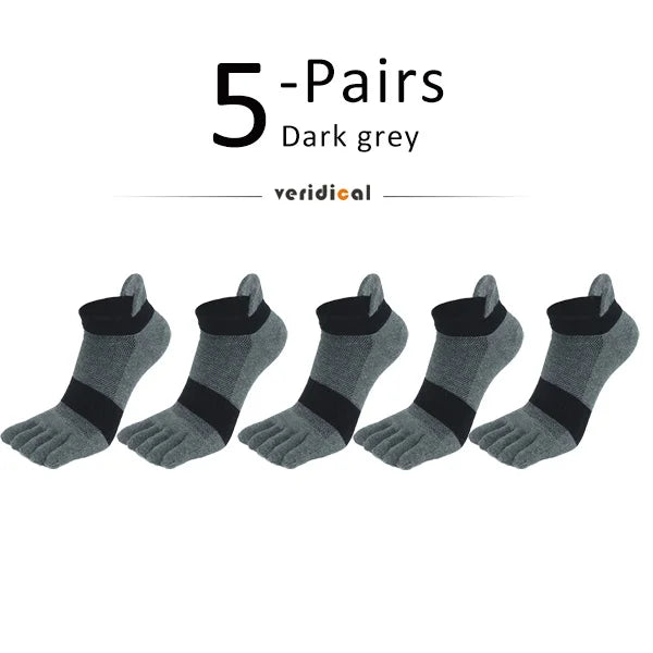 5 Pairs Five Finger Ankle Sport Socks Cotton Mens Striped Mesh Breathable Shaping Anti Friction No Show Socks With Toes EUR39-46 Quick Pick Grocers