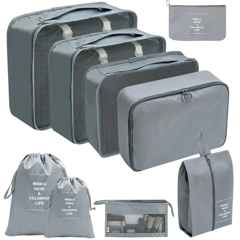 7/8/9/10 Pcs Set Travel Organizer Storage Bags Suitcase Packing Cubes Set Cases Portable Luggage Clothes Shoe Tidy Pouch Folding Econic Blanks