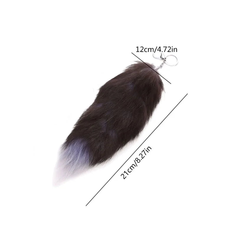 Plush-Fox Tail Keychain Furry Racoon Tail Keyring Keychain 28cm Animal Tail Key-Pendant Pompoms Keyring Holder Bag-Decor Econic Blanks