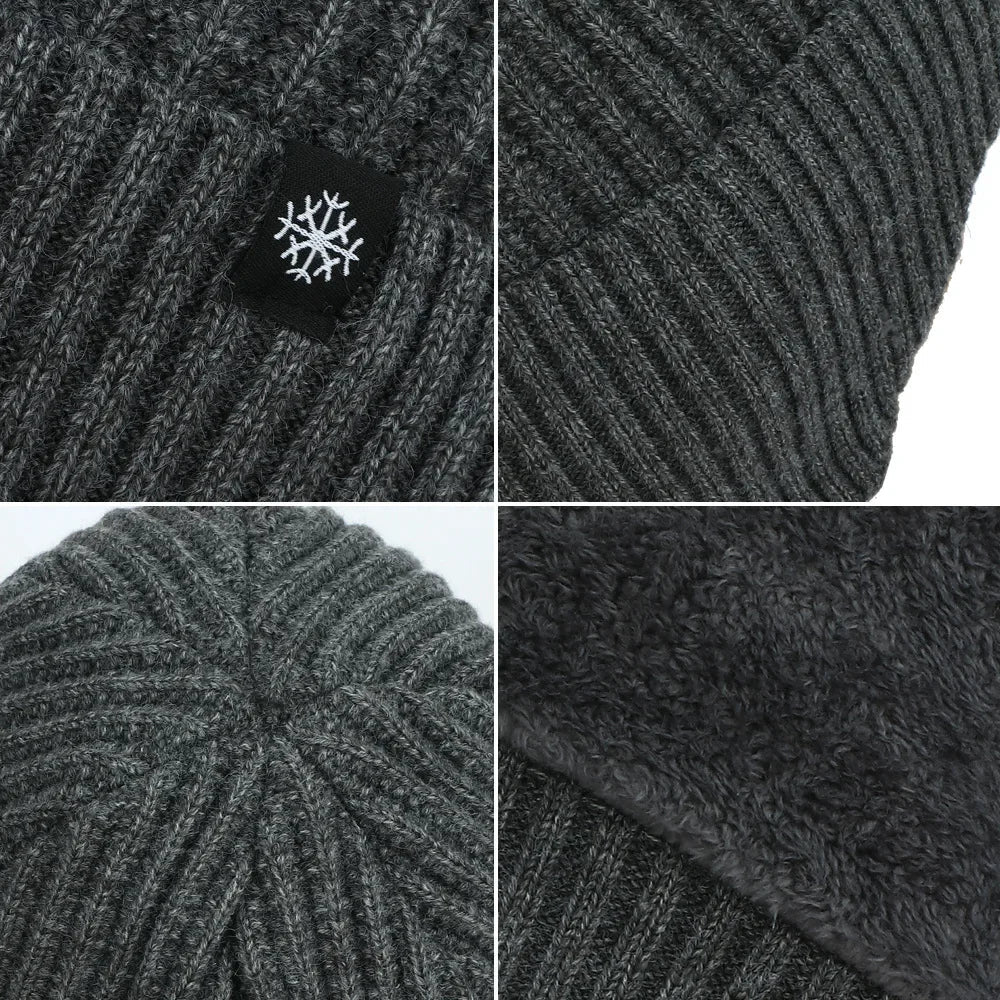 Outdoor Men Winter Knitted Hat Plush Warmth Peaked Cap Earmuff Casual Fashion Faux Fur Lined Bomber Hats Cycling Ear Protection Purest Peak