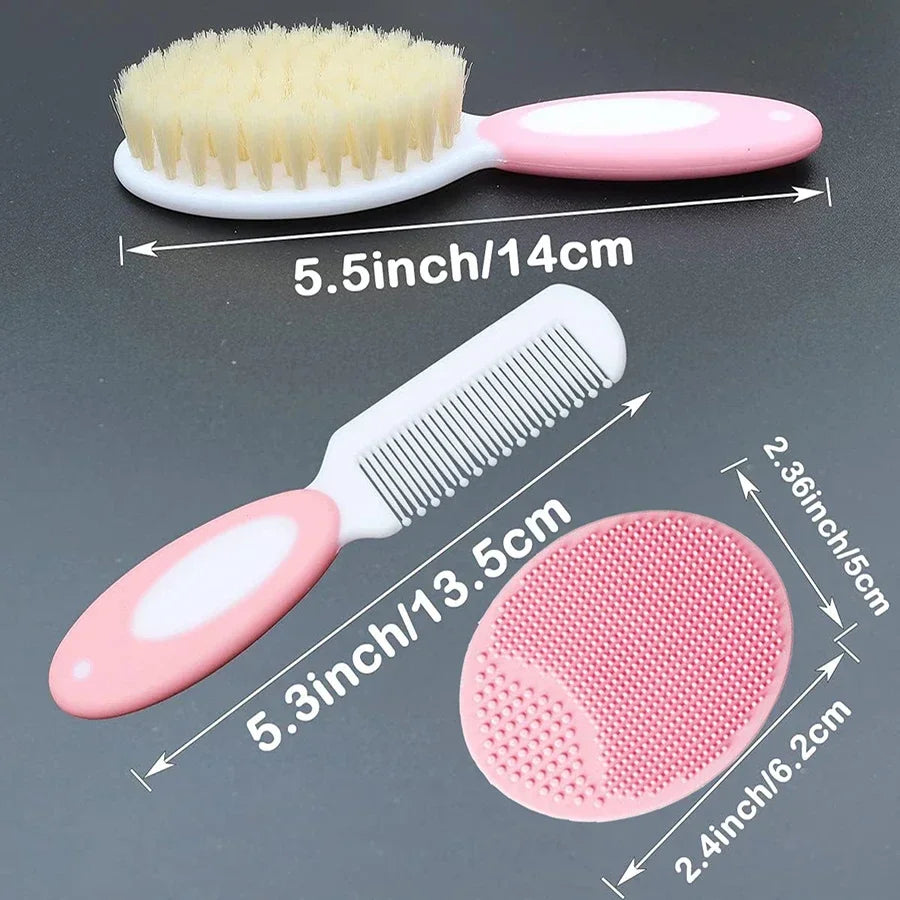 Baby Hair Brush Set for Newborn Toddlers Soft Bristles Silicone Cradle Cap Massaging Brush Infant Hair Care Bathing Soft Comb Purest Peak