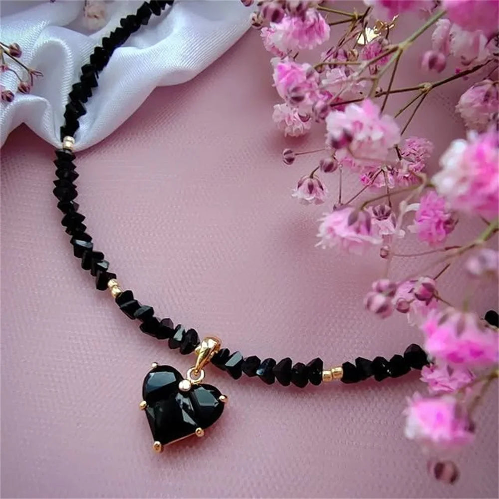 Fashion Vintage Sexy Zircon Heart Pendant Necklace For Women Female Boho Geometric Baroque Transparent Crystal Chain Jewelry Quick Pick Grocers