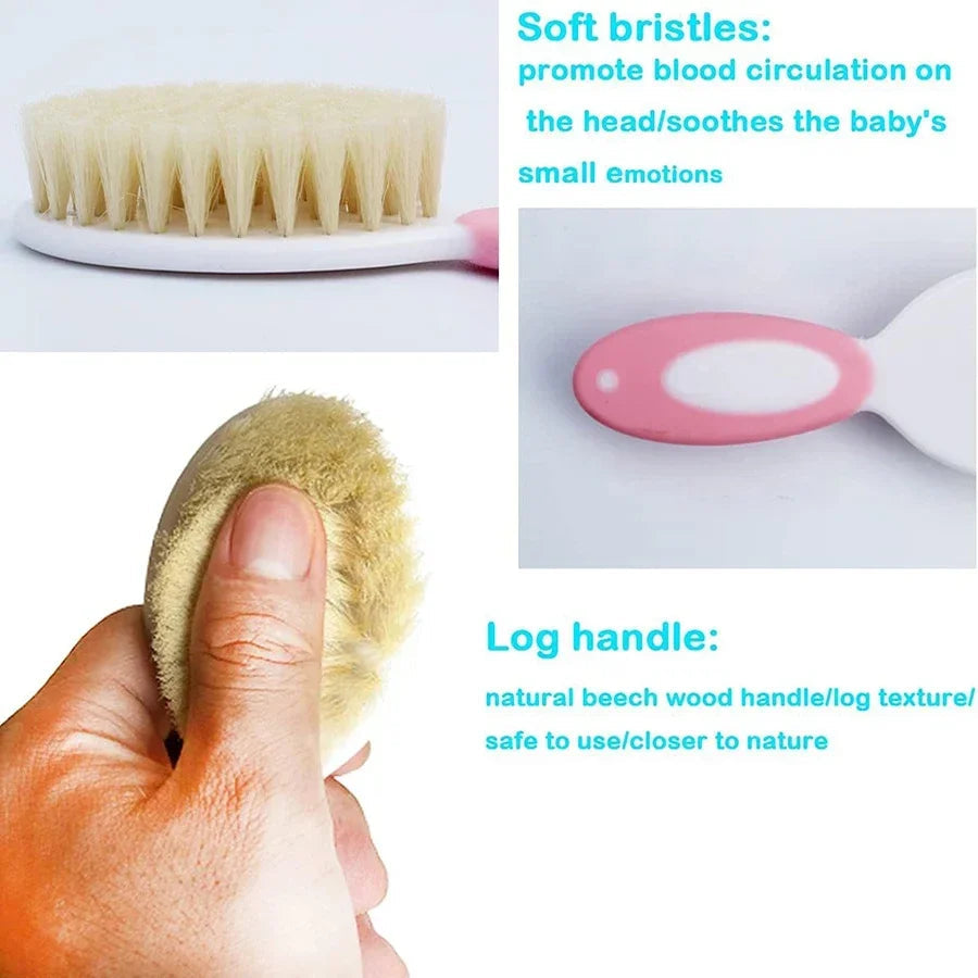 Baby Hair Brush Set for Newborn Toddlers Soft Bristles Silicone Cradle Cap Massaging Brush Infant Hair Care Bathing Soft Comb Purest Peak
