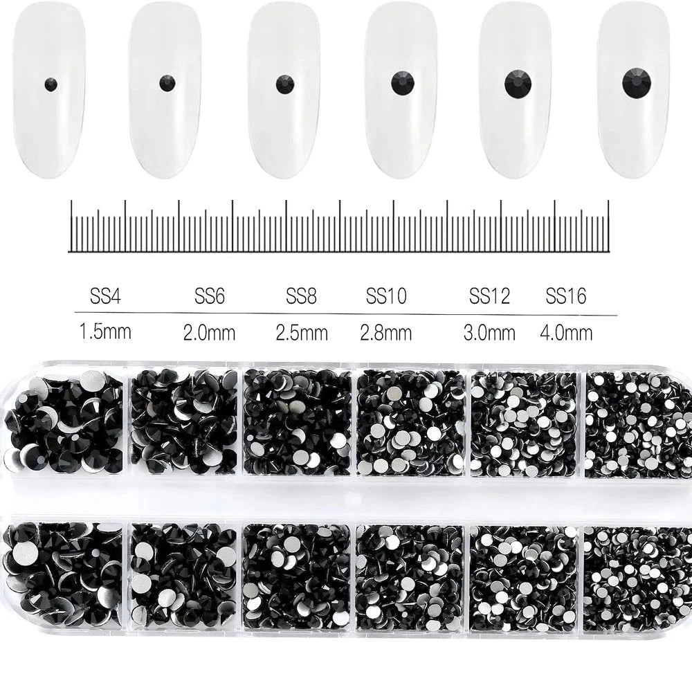 2400pcs+ Shiny Clear Crystal Gems Nail Rhinestones 1.5-4mm Mixed Round Glass Stone Flatback Nail Charms 12grids Nail Diamond DIY Econic Blanks