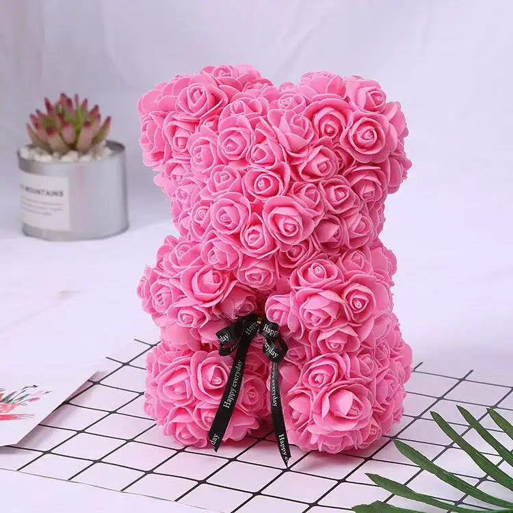 25cm Artificial Teddy Rose Flower Bear with Box Romantic Valentines Day Gift Girlfriend Women Anniversary Wedding Party Supplies Quick Pick Grocers