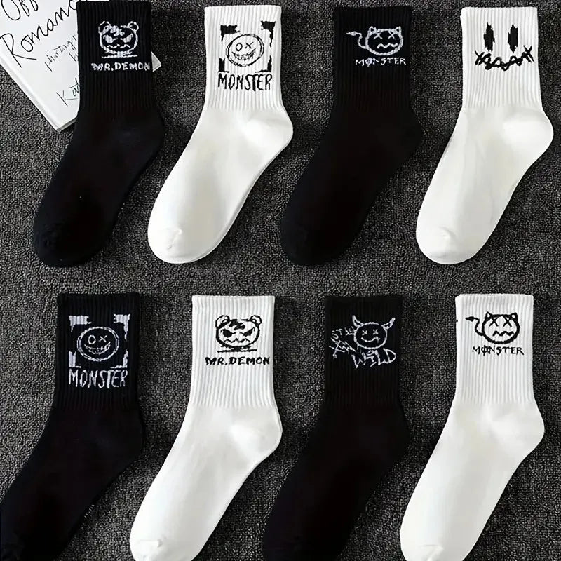5/10 Pairs Men Women Graffiti Printed socks Street Style Soft Comfortable Sweat Absorbing Breathable Couple Sports Leisure Socks Quick Pick Grocers