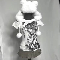 Y2k anime Streetwear O-neck 90s Text Printing Tops Women Harajuku Clothes Simple Vintage Crop Tee Aesthetic emo Casual T-shirt Quick Pick Grocers