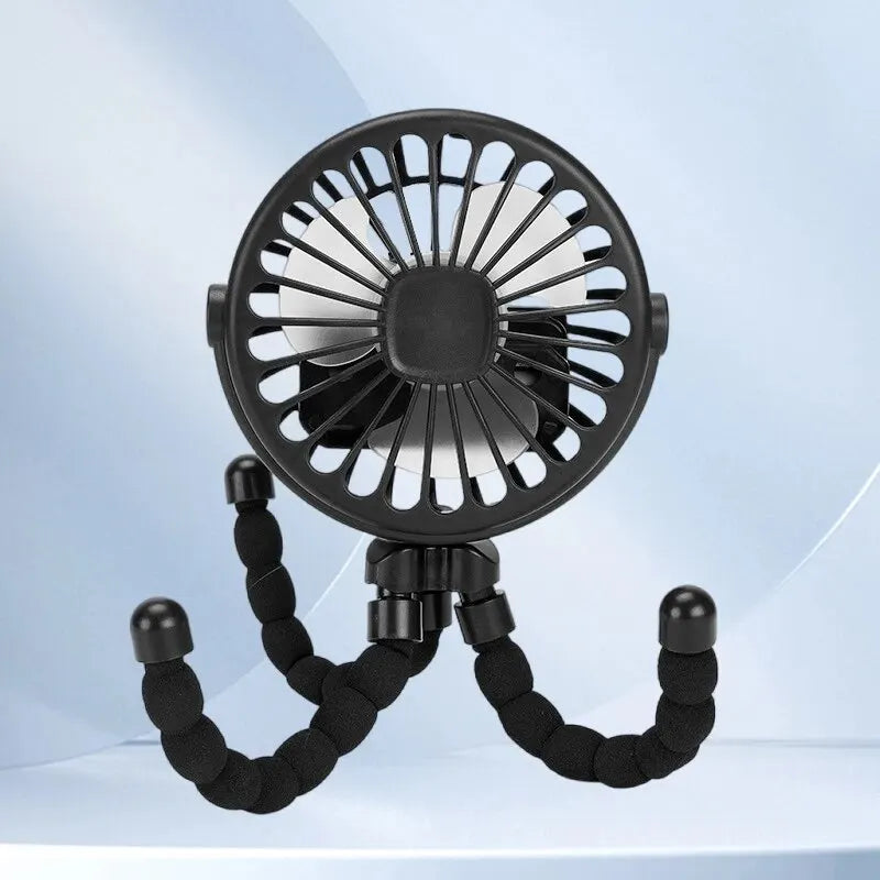 New Multifunctional Childrens Stroller Mini Fan Portable USB Charging Small Fan Mobile Phone Holder Outdoor Handheld Octopus Fan Purest Peak