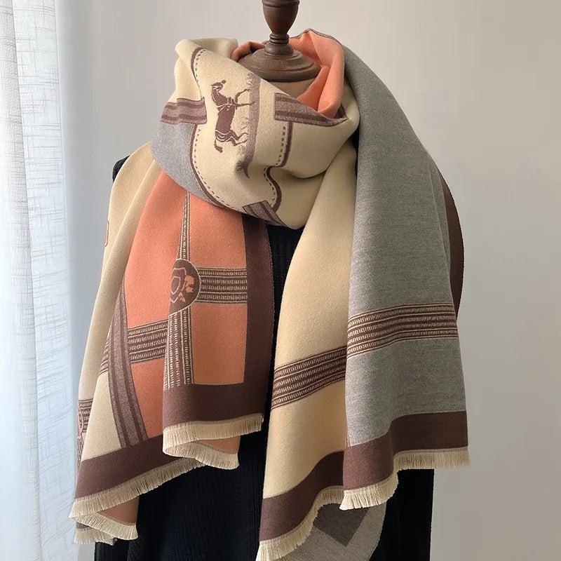 Thick Winter Scarf for Women, Luxury Cashmere Pashmina Shawl Wrap, Warm Long Tassel Neckerchief Quick Pick Grocers