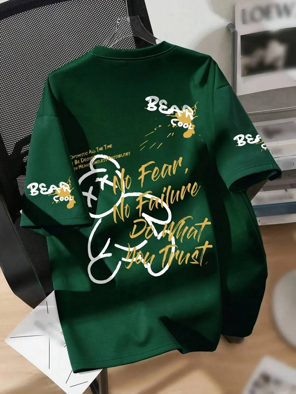 Summer men's round neck breathable T-shirt with cartoon bear print pattern suitable for daily and weekend gifting to friends Quick Pick Grocers