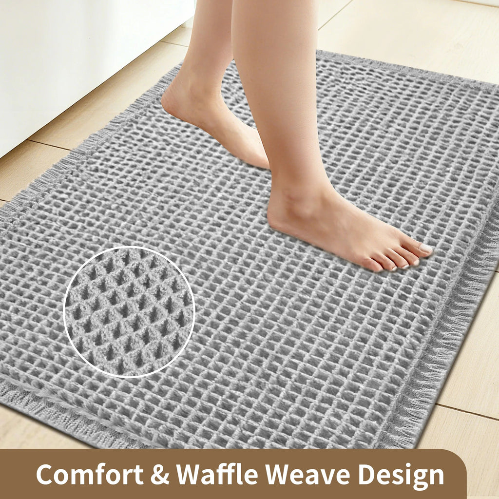 Waffle Bathroom Rugs Soft Non Slip Machine Washable Super Absorbent Bath Mats with Tassels for Bathroom Floor Tub Beside Decor Quick Pick Grocers