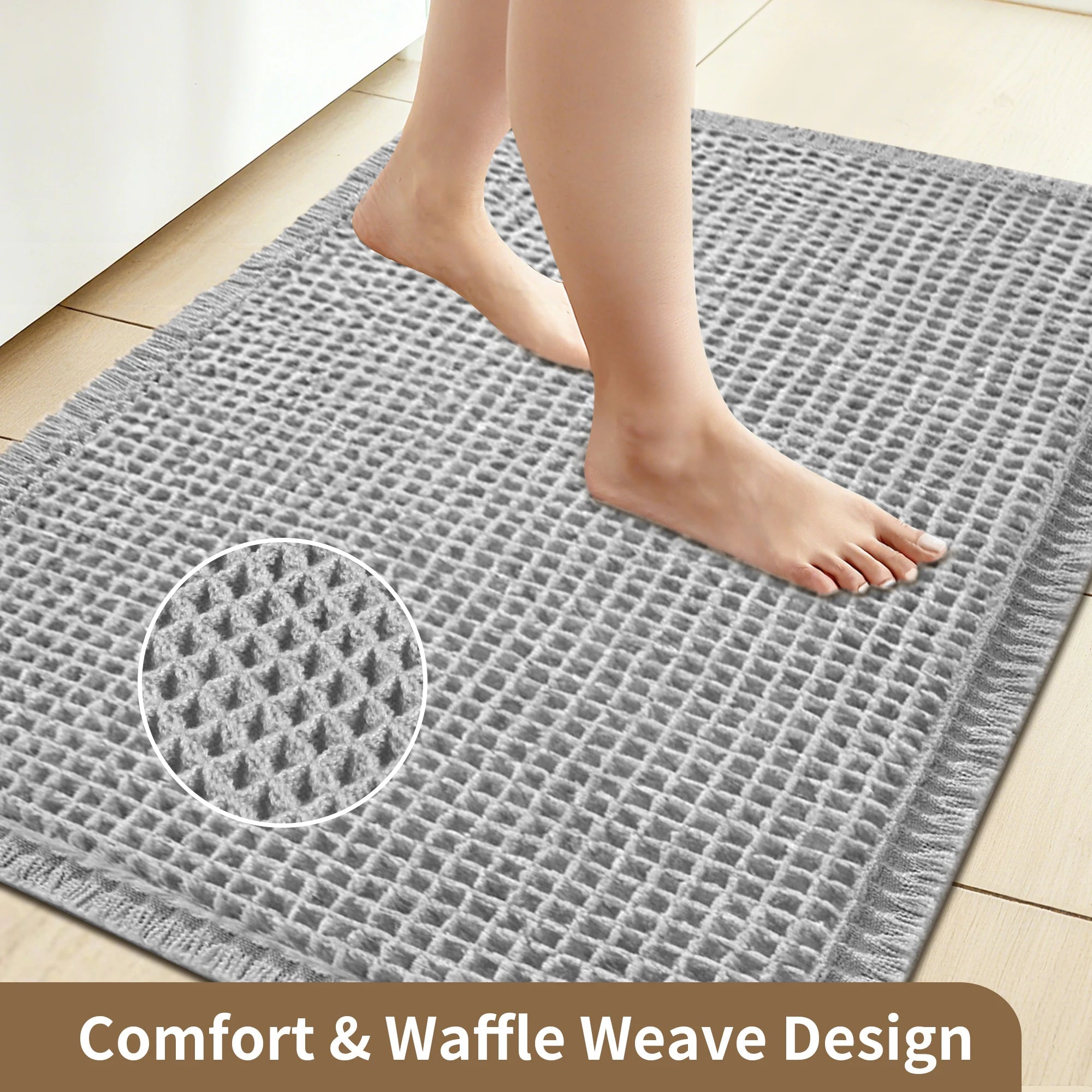Waffle Bathroom Rugs Soft Non Slip Machine Washable Super Absorbent Bath Mats with Tassels for Bathroom Floor Tub Beside Decor Quick Pick Grocers
