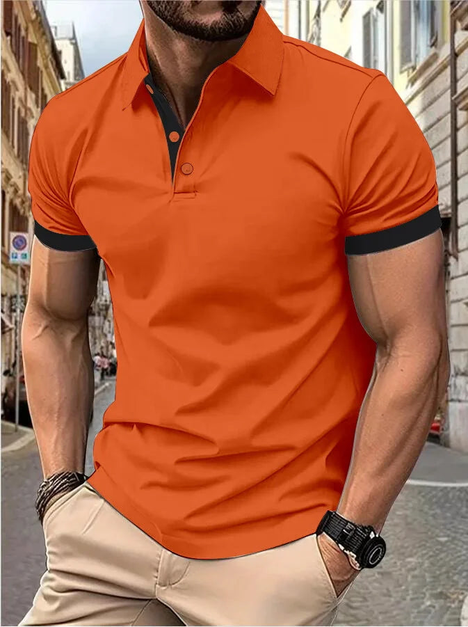 Men's short sleeve color matching fashion with men's lapel short sleeve Quick Pick Grocers