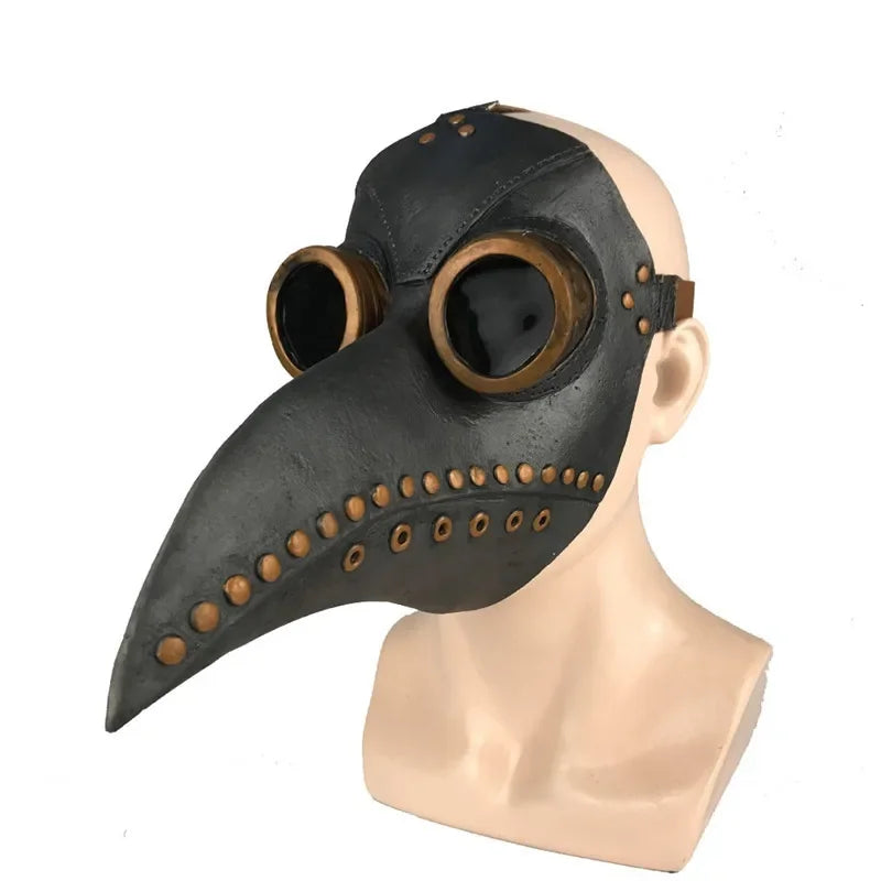Black Rubber Plague Doctor Mask Costume Halloween Cartoon Spooky Steampunk Gas Latex Mask for Kids and Adults Cosplay Props Quick Pick Grocers