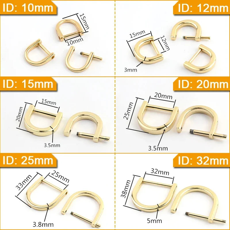 2pcs Metal Detachable D Ring Openable Dee Buckle Shackle Clasp for Leather Craft Bag Strap Handle Shoulder Repairing Parts Quick Pick Grocers