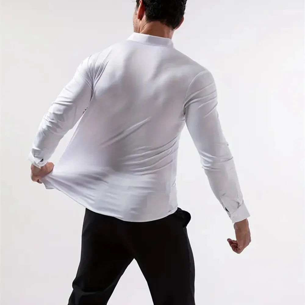 Premium Men's Ultra Stretch Dress Shirts Long Sleeve High Quality Business Formal Wrinkle-free Soft White Social Male Clothing Quick Pick Grocers
