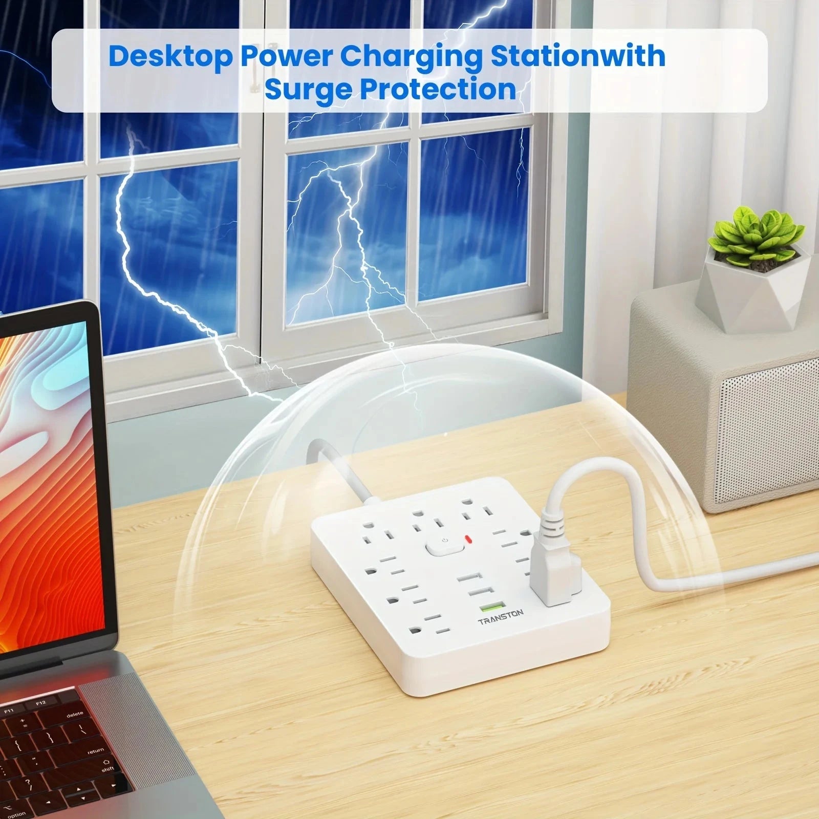 Power Outlet with Surge Protector, 9 sockets 3 USB Ports,5ft Extension Cord, Quick Charge, For Home and Office,White Econic Blanks