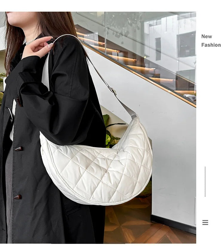 Waist Half Moon Belt Bag Solid Color Crossbody Bag Large Capacity Shoulder Bags Portable Nylon Plaid Travel Bags for Commuting Quick Pick Grocers