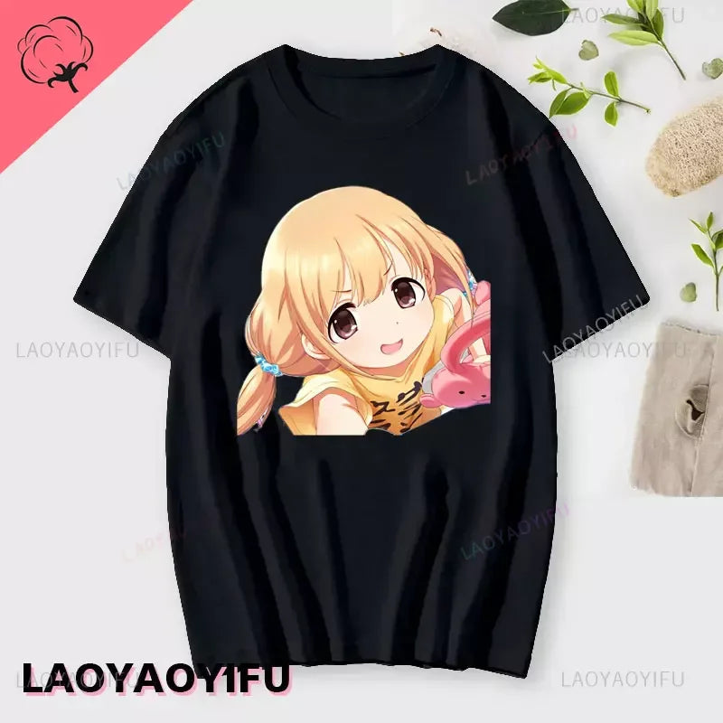 If You Work You Lose - Anzu Futaba Version T-Shirt 2024 New Kawaii Anime Cotton T-shirt Tees for Men Funny cartoon Otaku Tshirt Quick Pick Grocers