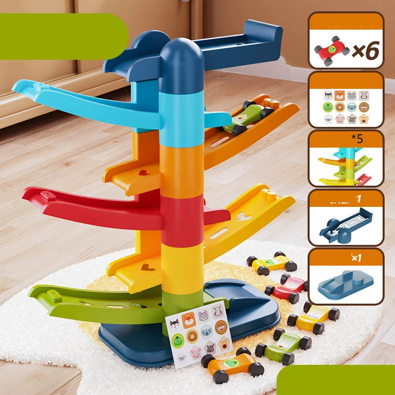 Children's Games Gliding Track Car 2 to 5 Years Inertia Toy Multi Layer Cartoon Puzzle Slide Car Roller Coaster Racing Toys Quick Pick Grocers