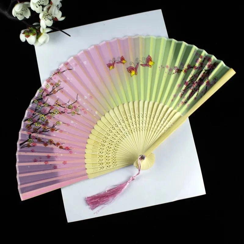 Hand Fan Foldable Silk Fan Noodles Bamboo Fan Bones Halloween Cosplay Prop Christmas Wedding Decoration Party Gifts Art Crafts Econic Blanks